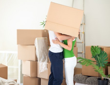 Packed household boxes ready for transport during a Barnet move