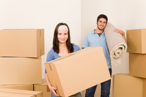 Professional movers handling a flat removal in Barnet staircase